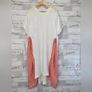 Zara Mix Media Side Stripe Apron Dress Large Oversized Sheer